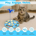 Cat Puzzle Toys Games Level 3 in 1 with Track Balls, Feather Teaser & Treat Feeder | Non-Slip Base | Mental Stimulation Enrichment for Indoor Cats | Kitty Gift, Blue