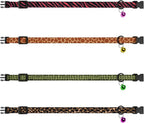 4PCS Breakaway Cat Collars with Bell - Cute Soft Adjustable Safety Kitten Collars 4-Pack - Nylon Pet Collars Nature Tribal Striped Floral Space Aztec Flowers Print (Animal Print)