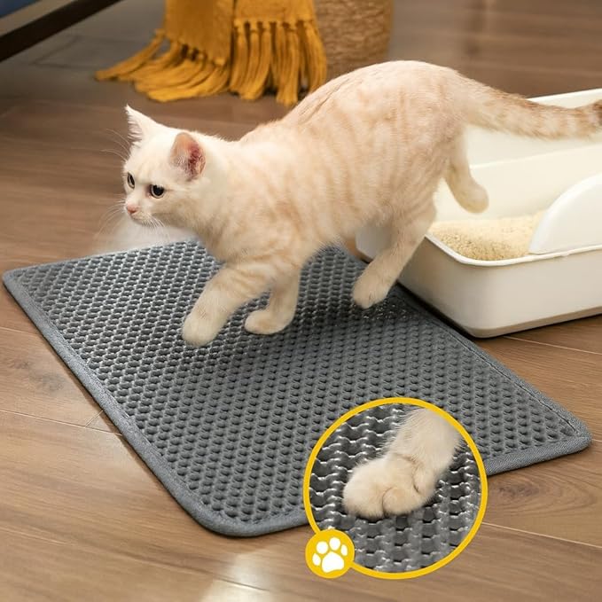Small Cat Litter Box Mat: Easy Clean Kitty Litter Trapping Mat for Floor, Plastic Cat Box Pad (15 * 24in, grey, 1p)