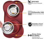 Hubulk Pet Dog Bowls 2 Stainless Steel Dog Bowl with No Spill Non-Skid Silicone Mat + Pet Food Scoop Water and Food Feeder Bowls for Feeding Small Medium Large Dogs Cats Puppies (Large, Burgundy)
