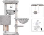 Hey-brother Cat Tree, Cat Tower for Indoor Cats, Cat House with Large Padded Bed, Cozy Condo, Hammocks, Sisal Scratching Posts, Big Scratcher, Light Gray MPJ006SW