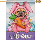 Artofy Welcome Easter Bunny Dog Large Decorative House Flag, French Bulldog Rabbit Yard Garden Outside Decor Pet Owner Lover Gift, Spring Carrot Egg Burlap Outdoor Home Decoration Double Sided 28 x 40