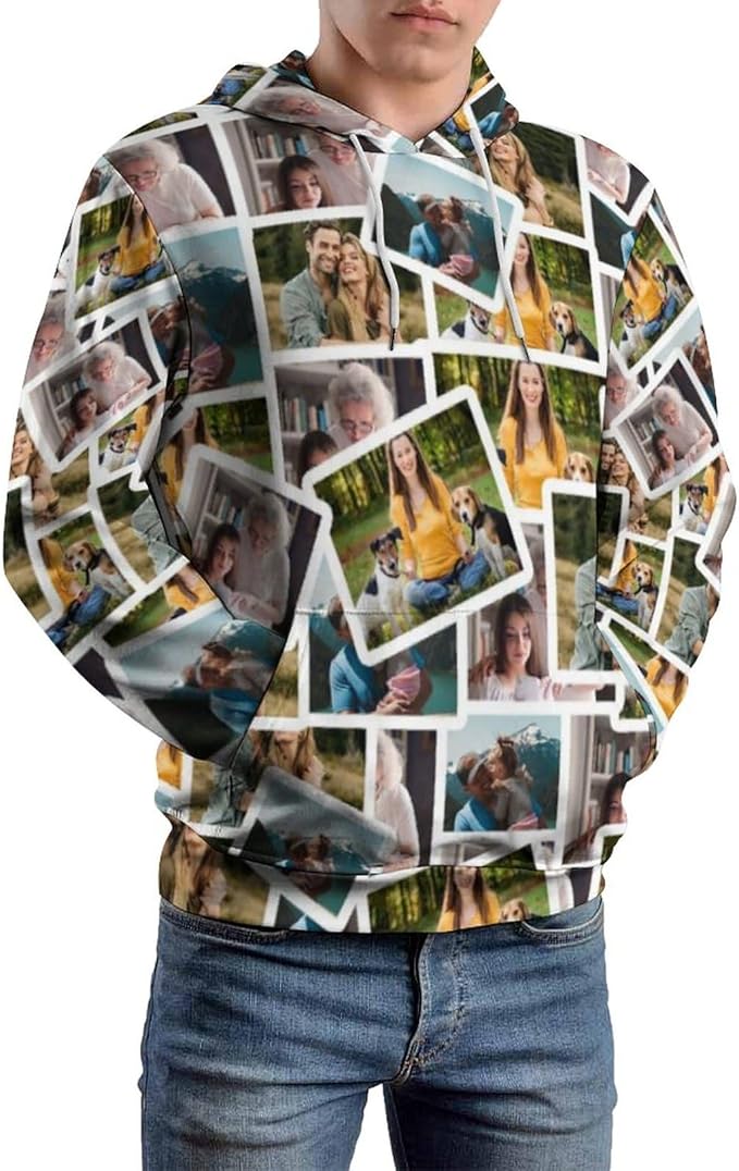 Artsadd Custom Face Unisex athletic Pockets Sweatshirt Loose Hoodie Custom Christmas Long Sleeve Sweatshirt Hooded Pullover