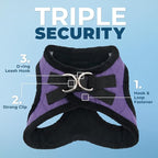 Best Pet Supplies - All Weather Plush, Reflective, No Pull Harness for Small, Medium Dogs, Cats - Secure with Hook & Loop Fastener, Buckle, Double D-Rings - Purple Faux Leather, M