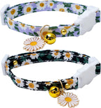2 Pack Cotton Breakaway Cat Collars with Bell Daisy Pendant Kitty Kitten Collars Black Blue Collar for Female Girl Cats Male Boy Cats