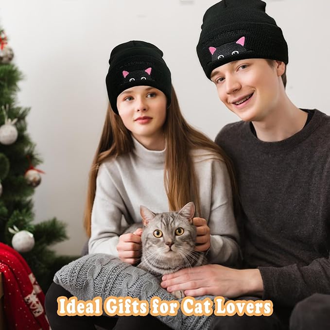 Women’s Cat Beanie, Cute Animal Knitted Hats Cat Lovers Gifts, Funny Christmas Stocking Stuffers for Women Girls
