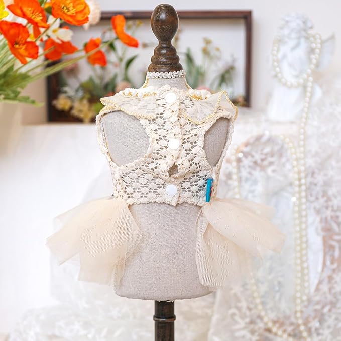 Fashion Sweet Puppy Dog Blingbling Princess Skirt Pet Dog Lace Cake Camisole Tutu Dress E-Champagne-1 XS