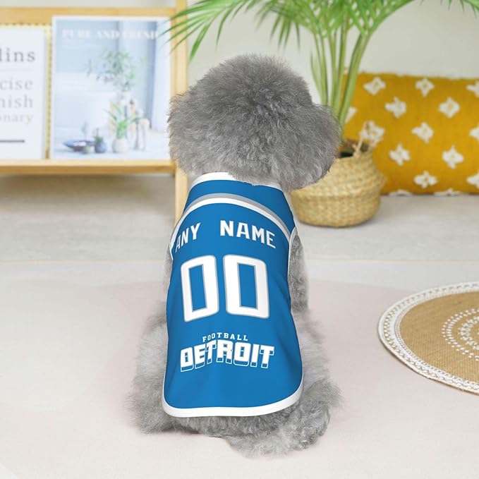 Detroit Custom Pet Jersey Dog Clothes Jersey Various Sizes Customized Any Name & Number for Small & Middle and Big Dogs
