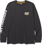 Caterpillar Trademark Banner Long Sleeve Tee Shirts for Men with Center Back Neck Wire Management Loop and Cat Workwear Logo