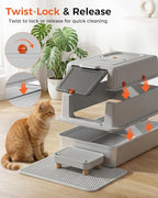 GTPLAYER XXXL Stainless Steel Cat Litter Box with Lid, Dual-Entry Enclosed Litterbox (Front Entry & Top Exit), High-Sided, Non-Stick, Odor Control, for Big Cats, with Mat, Scoop & Step, Grey