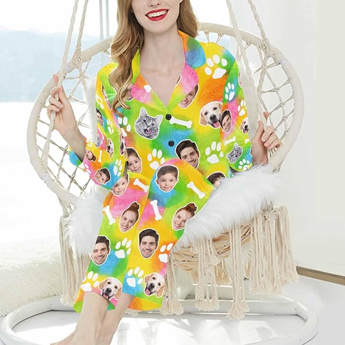 Artsadd Custom Pajamas for Women Men Family, Personalized Face Pjs Pajama Pants, Funny Pet Photo Loungewear Sleepwear Jammies
