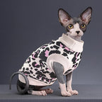 Idepet Cat Clothes Kitten Sweater Soft Kitten Shirt Cute Leopard Print Kitty Vest Pullover Pajamas Jumpsuit Cotton Apparel for Hairless Cats & Puppy (Pink,XXL)