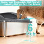 Stainless Steel Litter Box | XL Enclosed Cat Litter Boxs with Lid for Big Cats | High Sided, Anti-Urine Leakage | Non-Stick Bottom & Includes Scoop
