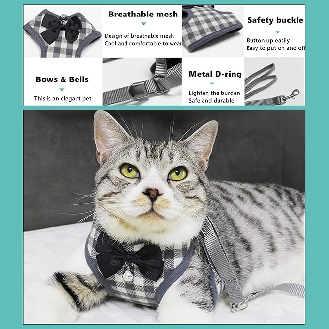 Cat Harness, Dog Harness and Leash Set, Bunny Rabbit Ferret Harness with Adjustable Buckle Comfort for Pet Kitten Small Animals Harnesses