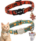 ARING PET 2 Pack Cat Collars, Breakaway Cotton Fall Halloween Kitten Collar with Bells for Girl Boy Cats Pumpkin & Autumn Leaf