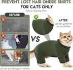 Sticky Cat Clothes Stretchy, Sphynx Hairless Sweater & Pajamas for Cats only, Soft Cat Onesie for Cats After Surgery Female Male & Hair Loss Prevention, Green M