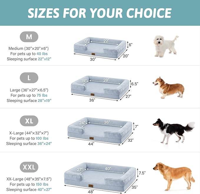 Cooling Dog Bed for Extra Large Dogs, Q-Max >0.4 Summer Cool Orthopedic Foam Pet Sofa Bed with Sides, Bolster Anti-Slip Couch with Washable Removable Cover, XXL 48x35x7.5 inch, Blue