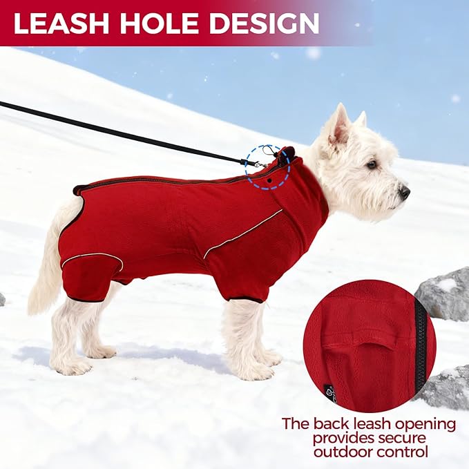 Mihachi Dog Snow Jacket Dog Coat Soft Fleece Pullover Pajamas, Pet Windproof Warm Cold Weather Jacket with Zipper, Reflective Jumpsuit Apparel Outfit Clothes for Medium Dog, Red M