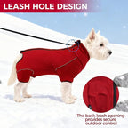Mihachi Dog Snow Suit Dog Coat Soft Fleece Pullover Pajamas, Pet Windproof Warm Cold Weather Jacket with Zipper, Reflective Jumpsuit Apparel Outfit Clothes for Large Dog, Red L