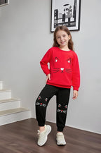 4-8T Toddler Girl Clothes Cat face print Short Sleeve Top+Pants Outfits Girl Spring and summer 2-Piece Set