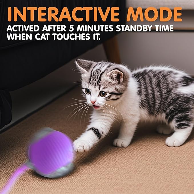 Rocfish Durable Interactive Cat Toys for Indoor Cats, Smart Automatic Cat Chase Ball Toy, Upgraded Speedy Tail Kitten Toy for Bored Indoor Adult Pets (Purple)