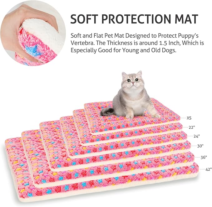 Mora Pets Dog Crate Pad - Ultra Soft Bed With Cute Star Print, Washable Mat for Large Medium Small Dogs, Reversible Fleece Kennel Liner, Cat Bed 35 x 22.8 Inch Pink