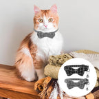 Jeffdad 2Pcs Cat Collar Breakaway, Cat Collar with Bells Bowtie Plaid Cat Collar Adjustable for Kitten Puppy and Small Pets (Black and Gray Plaid)