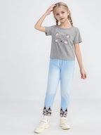 4-8T Toddler Girl Clothes Cat face print Short Sleeve Top+Pants Outfits Girl Spring and summer 2-Piece Set