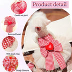 Plaid Small Dog Dress with Leash Ring Valentines Cat Outfit Dog Tutu Princess Holiday Puppy Clothes with Bow Knot and Heart Pet Apparel for Kitten Chihuahua Yorkie (Red, X-Small)