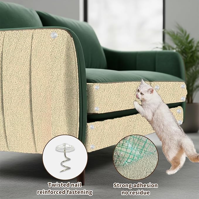Cat Scratching Mat, 118" x 15.9" Trimmable Self-Adhesive Cat Scratch with 10 Screws 10pcs Adhesive Tape, Furniture Protector, DIY Cats Scratch Mat for Indoor, Wall, Doors, Couch and Cat Tree Shelves