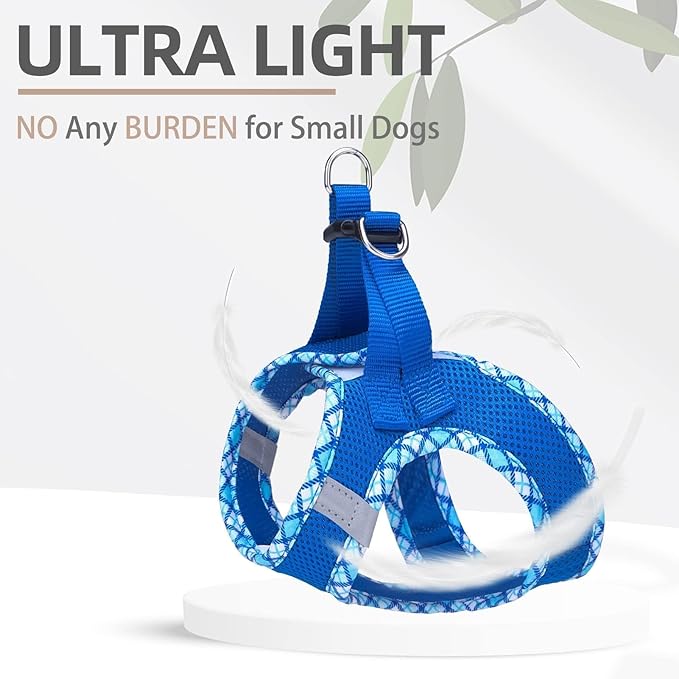 PUPTECK Dog Harness and Leash Set for Small Medium Dogs No Pull Step-in Soft Mesh Puppy Cat Vest Harnesses Reflective at Night, Blue L