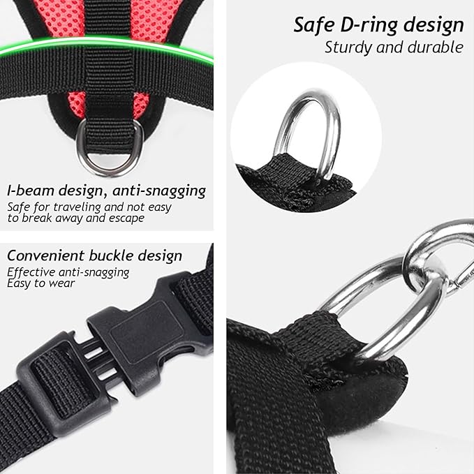 shudyear Summer cat Chest Harness and Leash, Anti-Escape Adjustable Soft mesh cat Leash and Chest Harness Set for All Types of Cats cat Vests (Size L,Red)