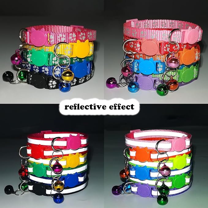 Blue Reflective Cat Collar with Bells, [2 Pack] Break Away Kitten Collar with Bells, Breakaway Cat Collar for Boy Cats Kitty