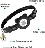 Cat Collar with AirTag Holders, 3-Pack, Reflective Breakaway Safety Collars, Bells and Matching Charms, Adjustable, Paw Hearts, Moon Stars Design, Lucky Charm, Black
