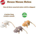 SPOT House Mouse Helen Cat Toy with Catnip – Lifelike Plush Mouse, Crinkle Sound, 4in Small Size for Kittens and Cats, Batting, Chasing, Playing – Assorted Colors