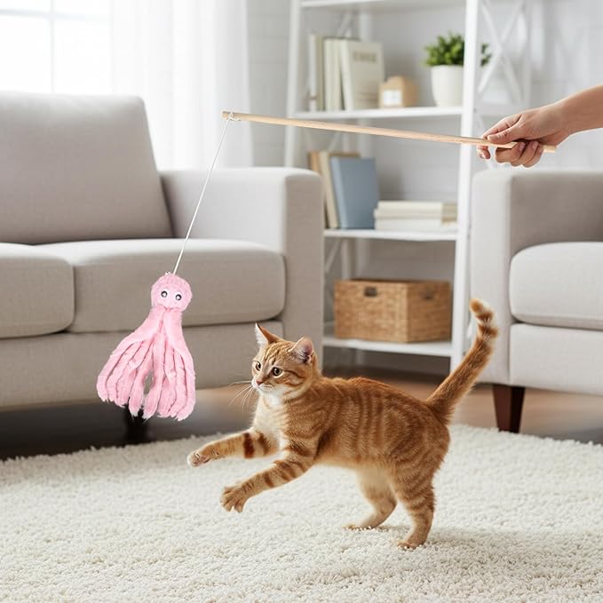 2-Pack Cat Toy Wand Set: Interactive Cat Teaser Wands with Bells and Streamers to Engage Your Cat’s Natural Instincts (Birds and Insects)