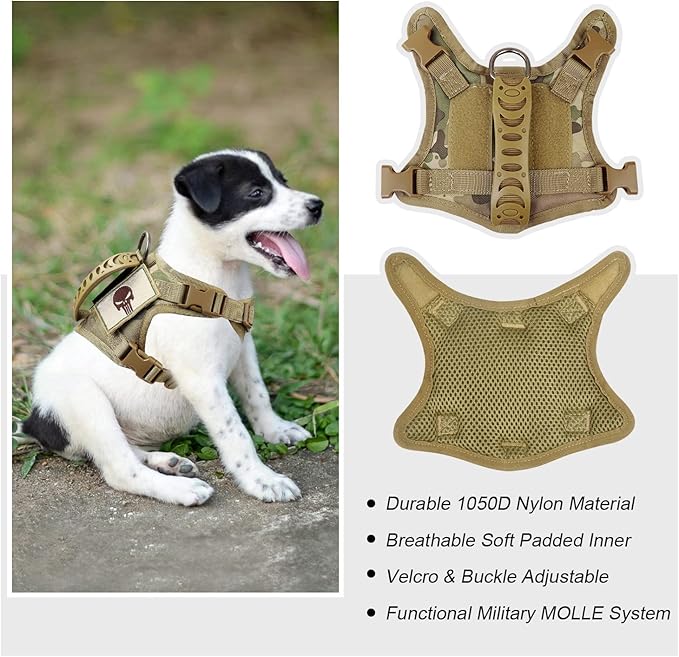 Tactical Dog Training Harness Outdoor Working Vest Adjustable Military MOLLE Dog Vest Harness with Rubber Handle (X-Small (Pack of 1), Beige)