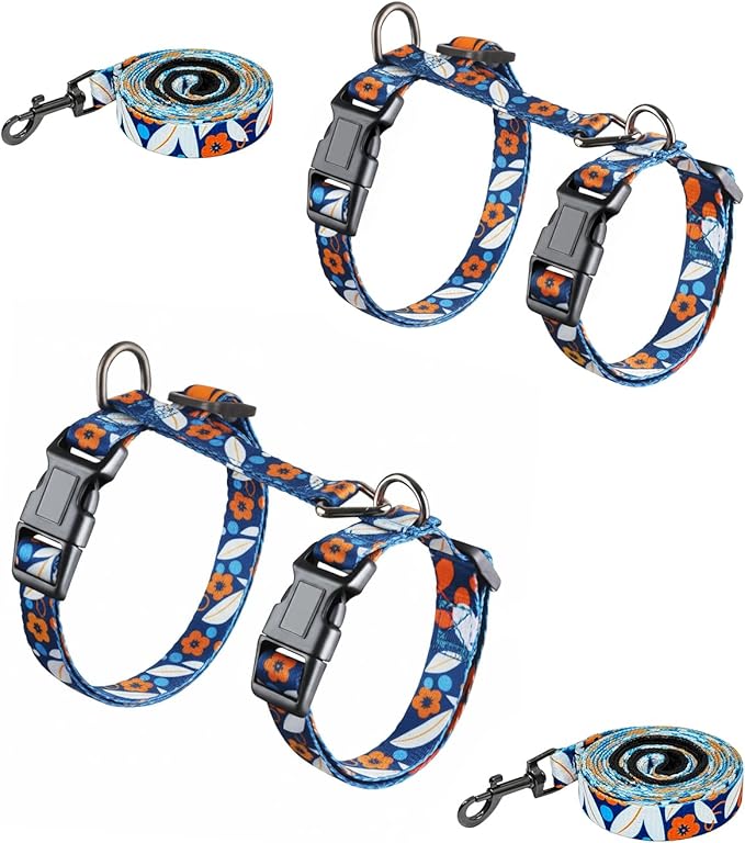Halypet 2-Pack Cat Harness and Leash Set, Escape Proof 3-in-1 Adjustable Harness for Cats, Soft Lightweight, Easy On & Control for Walking, Travel & Outdoor Use, Navy Floral, Small