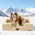 Cooling Dog Bed for Medium Small Size Dogs, Q-Max >0.4 Summer Cool Pet Bed, Orthopedic Foam Dog Sofa with Sides, Bolster Anti-Slip Couch with Washable Removable Cover, M 30x20x6 inch, Beige