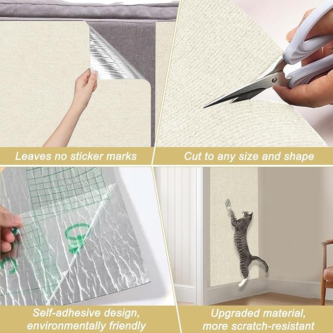 Cat Scratching Mat, 118.5"x15.9" Trimmable Self-Adhesive Cat Scratch Carpet,Couch Protector from Cats Claw, Furniture Corner Protectors for Cats,Indoor Furniture Protection for Chair,Wall,Sofa(White)