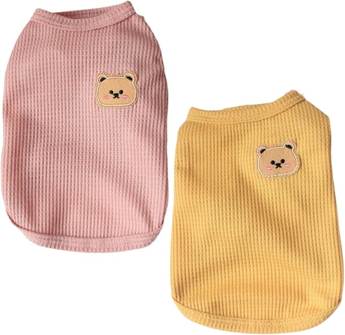 Cotton Dog & Cat Shirt Summer Lightweight Pet T-Shirts Soft Breathable Stretchy Tee Shirt Sleeveless Vest Dog Apparel, 2PCS Yellow&Pink
