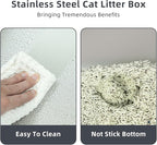 Round High-Sided Stainless Steel Cat Litter Box,Stainless Steel Litter Box with Lid,Extra Large Box,Easy-to-Clean Metal Litter Pan for Cats