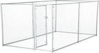 Lucky Dog Heavy Duty Outdoor Galvanized Chain Link Dog Kennel Enclosure with Latching Door, 1.5 Inch Raised Legs, and Adjustable Configuration, Silver