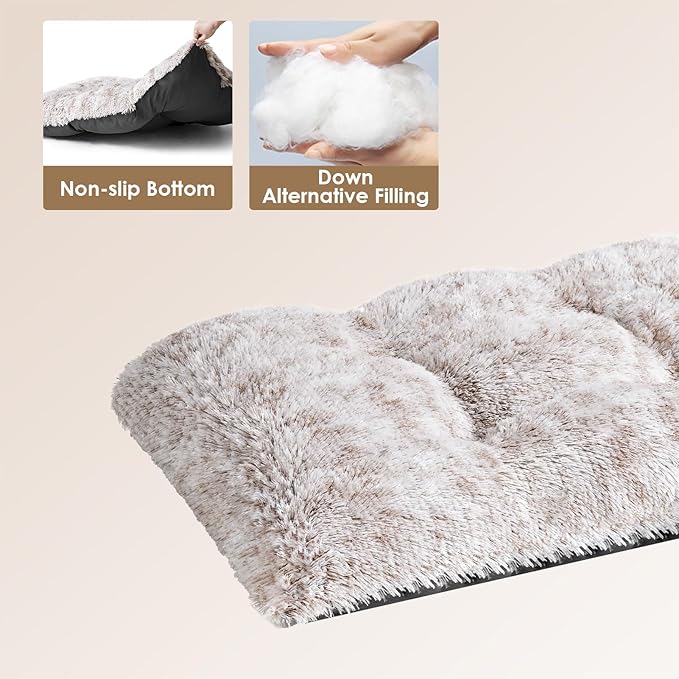 EHEYCIGA Fluffy XXL Dog Crate Pad, Plush Faux Fur Bed for Extra Large Dogs, Calming Anti Anxiety XXL Dog Bed, Washable Soft Warm Mat with Non-Slip Bottom, Brown
