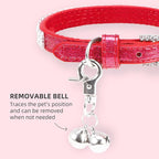 PUPTECK Basic Adjustable Cat Collar with Bling Diamond and Double Bells, for Kitten and Small Puppy, Fashion and Shining Dog Rhinestone Collars, 6-8 in, Red