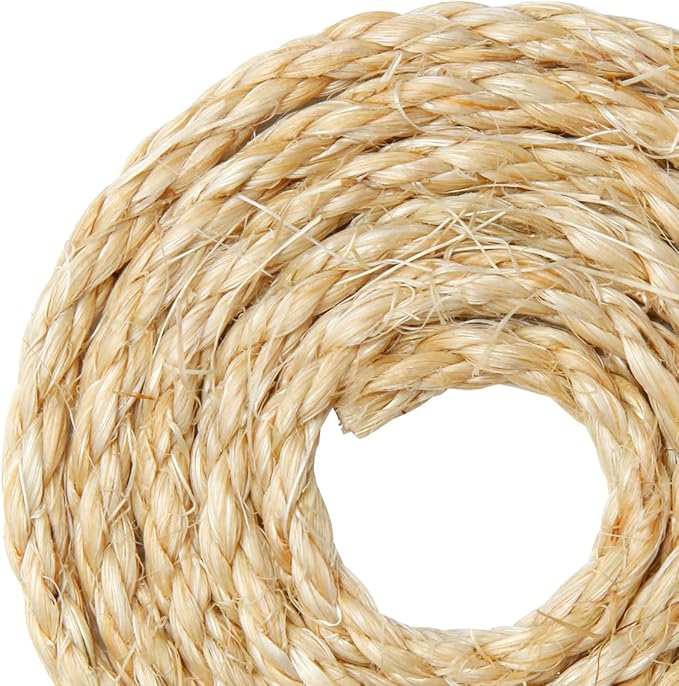 Cat Natural Sisal Rope 1/4 Inch 6mm 164-Feet for Cat Scratching Post Tree Tower Replacement Repair and Replace, DIY Hemp Twine Rope for Cat Scratching Furniture Window Perch and Crafts Gardening
