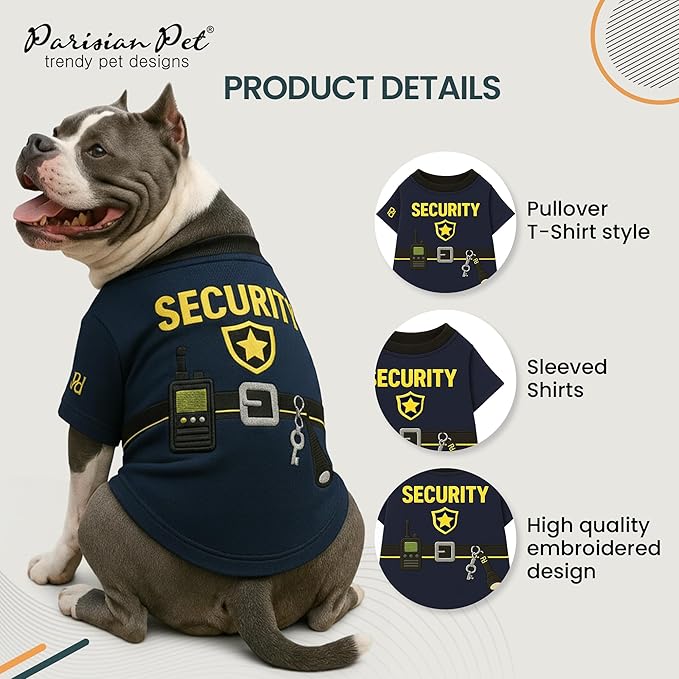 Parisian Pet Dog Security Woofficer Shirt - Embroidered Pet Vest - 100% Cotton & Polyester Doggy Shirt - Lightweight Pet Clothes - Sleeved Puppy Costume - Funny Shirts for Medium Dogs - M