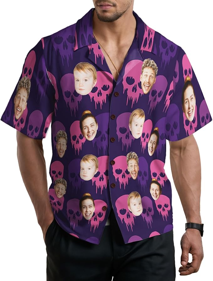 Custom Hawaiian Shirt with Face for Men, Unisex Tropical Beach Shirts Personalized Casual Funny Hawaii Button Down Shirts