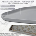 Small Silicone Pet Food Mat with Raised Edge for Food and Water Bowl, Square Dog Feeding Mats, Cat Food Trays for Floor Waterproof, Rubber Tray for Dogs and Cats, 12 x 12 x 0.7 Light Gray