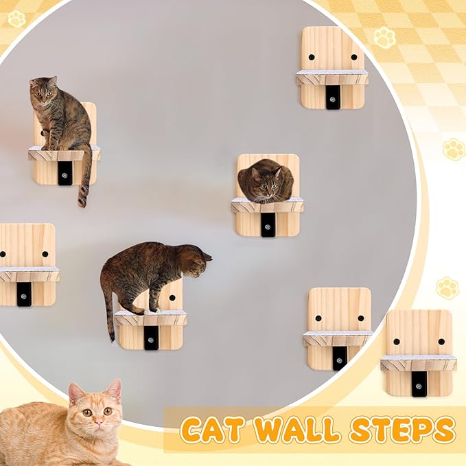 8 Pack Cat Wall Steps Climbing Shelf Wall Mounted Cat Stairs Scratcher Pad for Cats Perch Platform Supplies